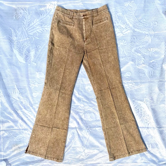 Y2K retro slim fit Bootcut Pants with Side split in beige/tan US Size  8 - Picture 2 of 5
